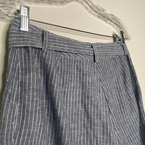 Antonio Melani Linen Cotton Blend Blue Pinstriped Belted Pants 0 - Picture 6 of 7
